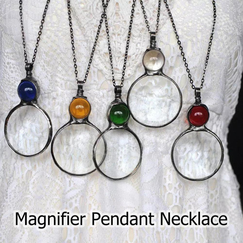 Magnifier Round Reading Magnifying Glass Lens Pendant Chain Necklace Fashion Mother's Day Gift Jewelry Decoration
