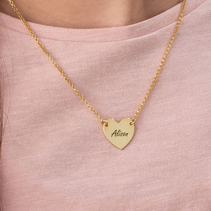 Engraved heart necklace with 18 karat gold plating for teenagers-BT122